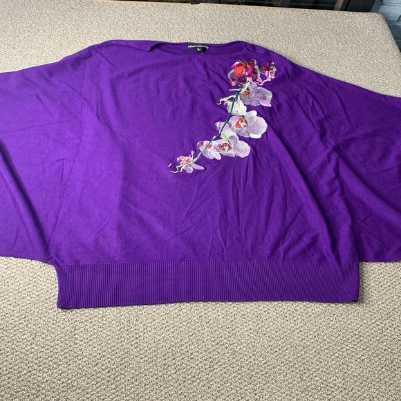Michael‎ Simon Workshop Womens Blouse Size 3X Purple Embroidered Orchid Dolman - Picture 1 of 9